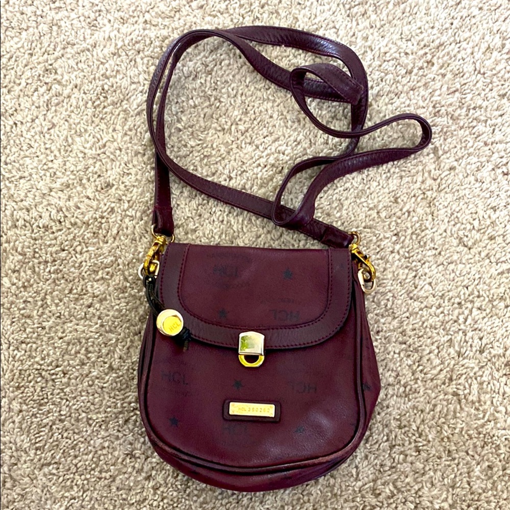 Elegant Burgundy Crossbody Bag with Gold Accents